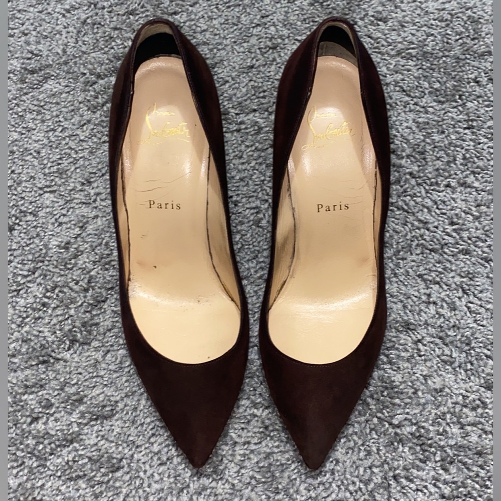 Christian Louboutin Suede Dark Brown Plum So Kate Pointed Pumps 38.5 8.5